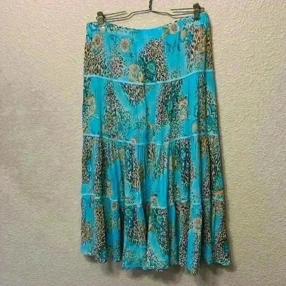 Blue Sag Harbor sz 10 y2k cheetah floral tiered 90s midi flowy comfy colorful - Picture 1 of 5